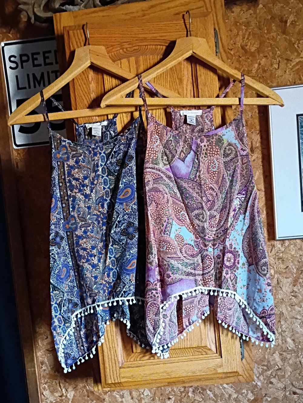 2 Paisley Tassel Trim Cami Tank Top Boho Beach Cool Summer Purple Floral Nice!